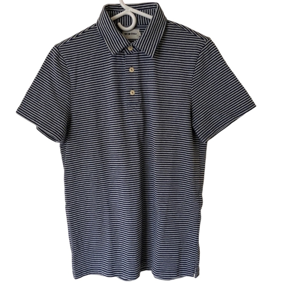 Taylor Stitch Polo Shirt Men Size 38 Striped Short Sleeve  Recycled Cotton Blend